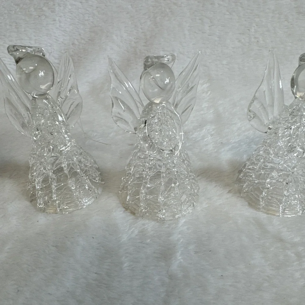 Vintage Spun Glass Angel (3) Christmas Tree (1)‎ Ornaments Lot Of 4 Clear Glass
